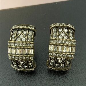 Heidi Daus Clear Swarovski Crystal Baguette Earrings, Wide Half Hoop/Saddle